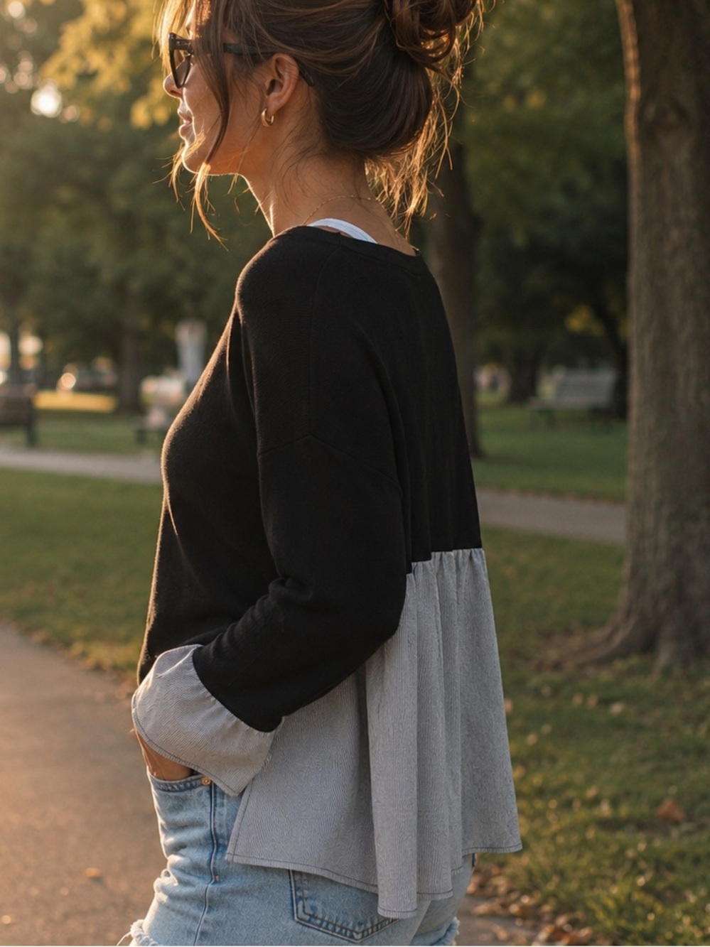 Mixed Media Tunic-Style Shirt